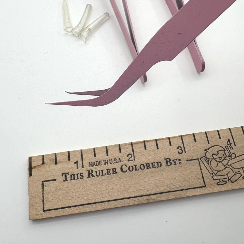3pc Pink Precision Tweezers Set Fine Point Curved Angular Crafting Jewelry Model